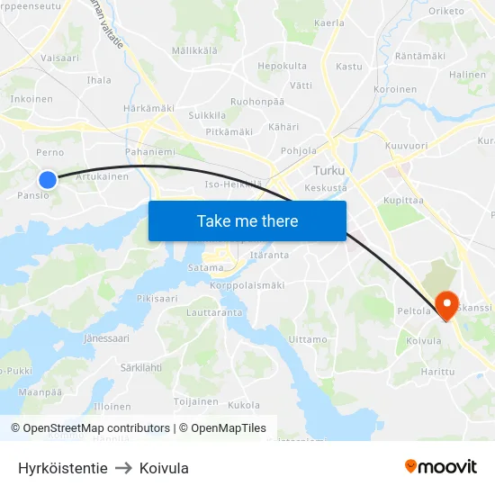 Hyrköistentie to Koivula map