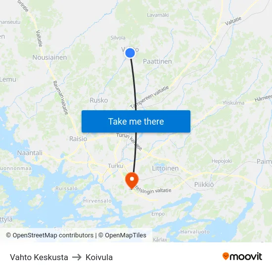 Vahto Keskusta to Koivula map