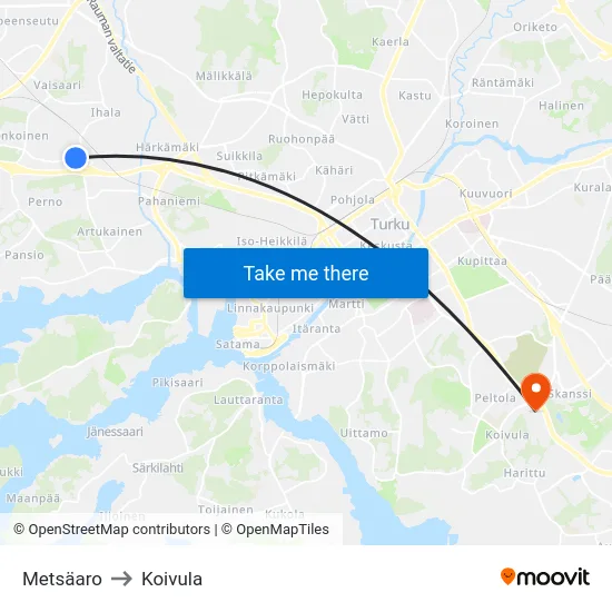 Metsäaro to Koivula map