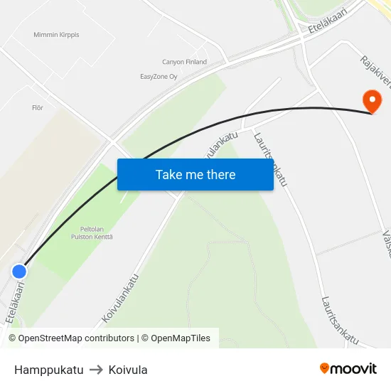Hamppukatu to Koivula map