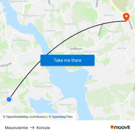 Maunulantie to Koivula map