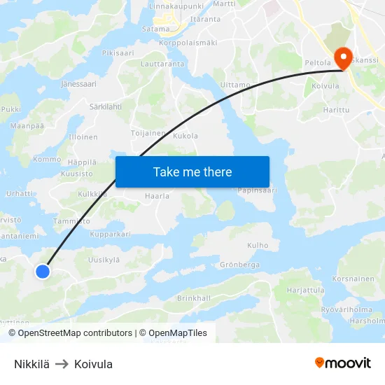 Nikkilä to Koivula map