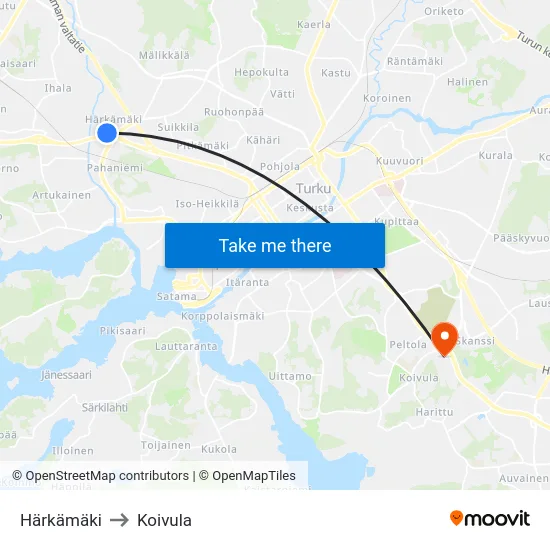 Härkämäki to Koivula map