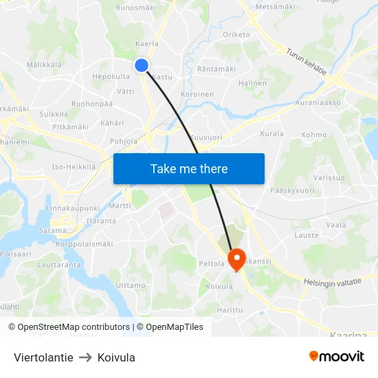 Viertolantie to Koivula map