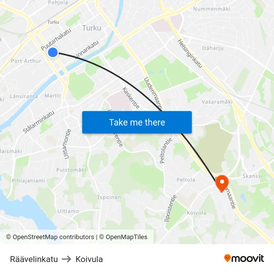 Räävelinkatu to Koivula map