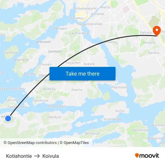 Kotiahontie to Koivula map
