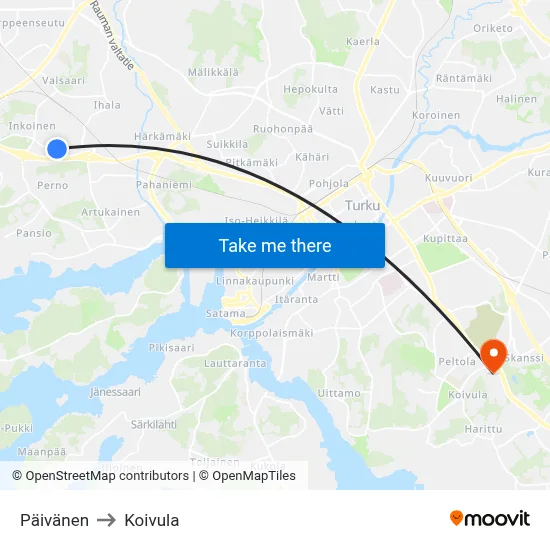 Päivänen to Koivula map