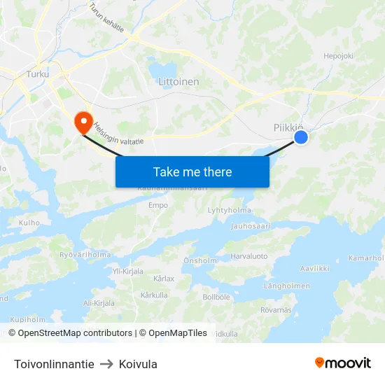 Toivonlinnantie to Koivula map
