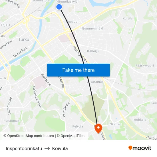 Inspehtoorinkatu to Koivula map