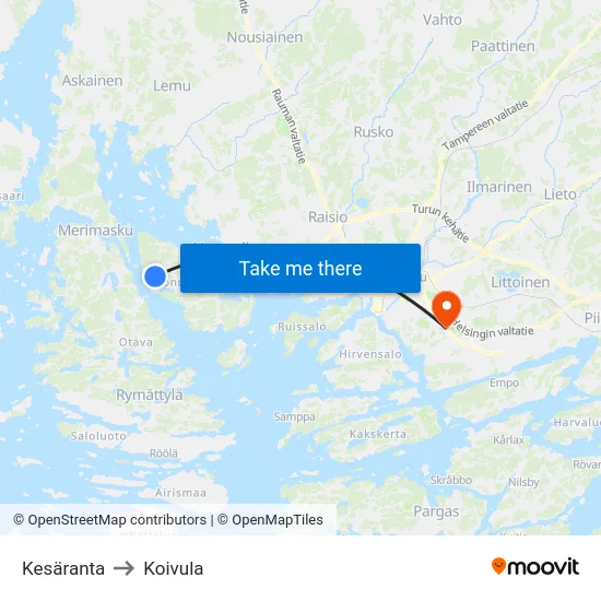 Kesäranta to Koivula map