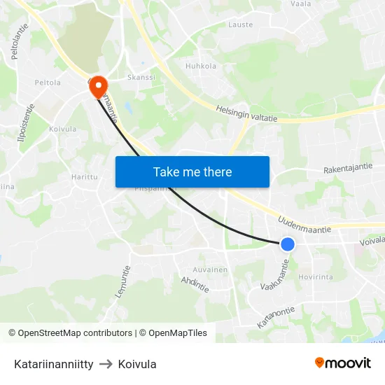 Katariinanniitty to Koivula map