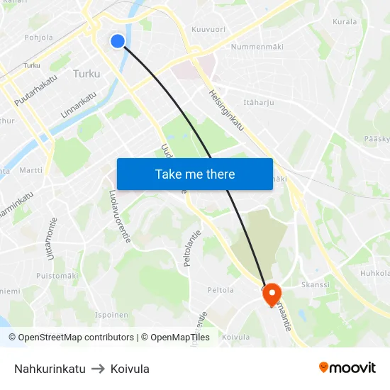Nahkurinkatu to Koivula map
