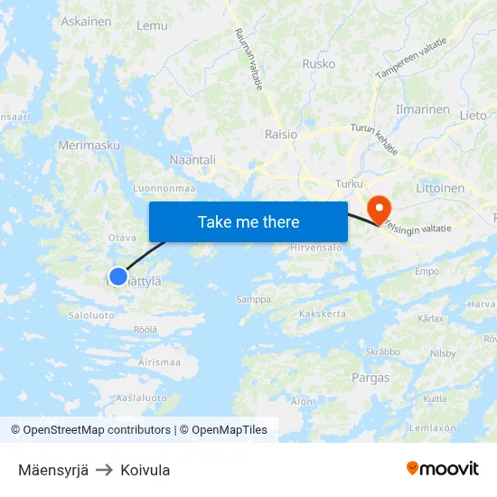 Mäensyrjä to Koivula map