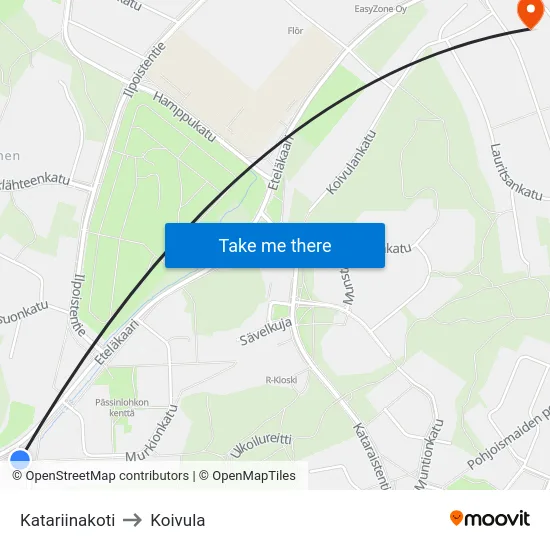 Katariinakoti to Koivula map