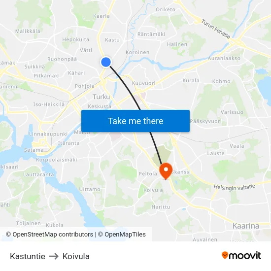 Kastuntie to Koivula map