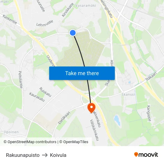 Rakuunapuisto to Koivula map
