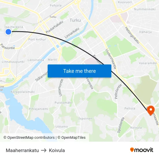 Maaherrankatu to Koivula map