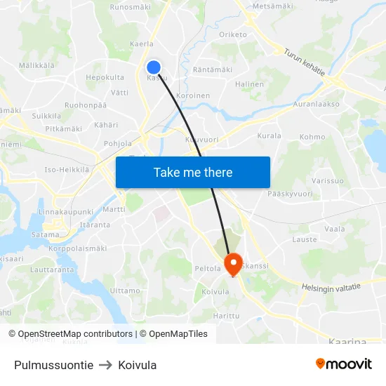 Pulmussuontie to Koivula map