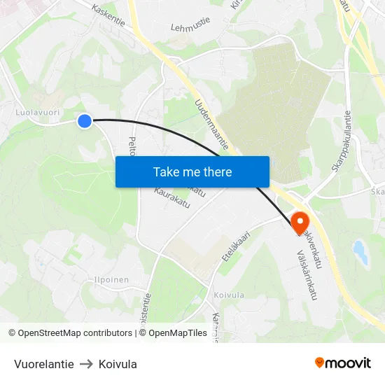 Vuorelantie to Koivula map
