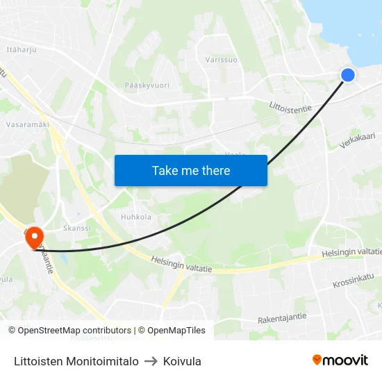 Littoisten Monitoimitalo to Koivula map