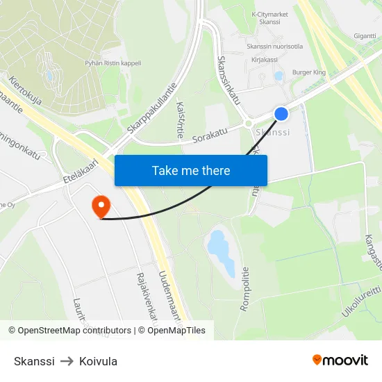 Skanssi to Koivula map