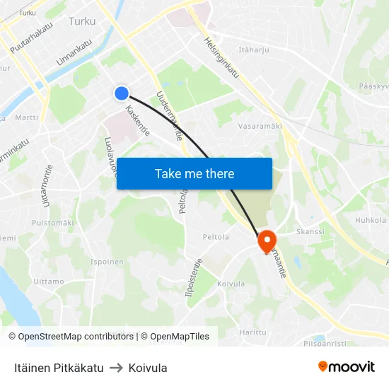 Itäinen Pitkäkatu to Koivula map