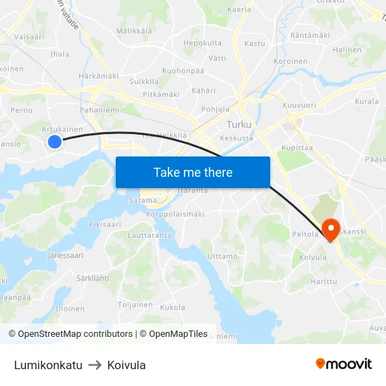 Lumikonkatu to Koivula map