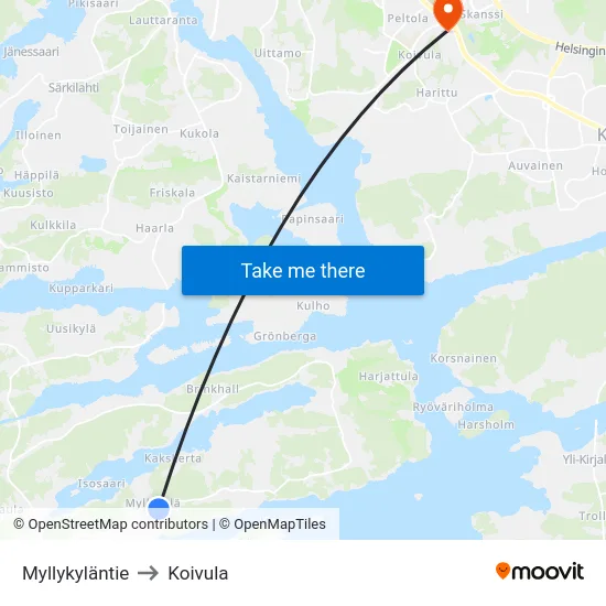 Myllykyläntie to Koivula map