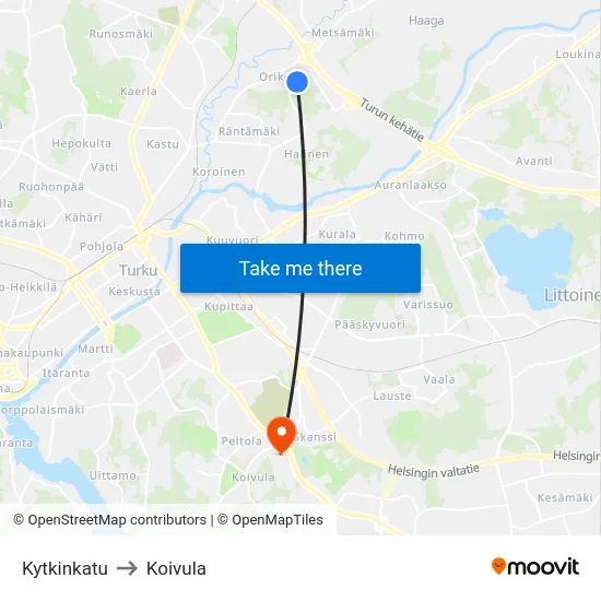 Kytkinkatu to Koivula map