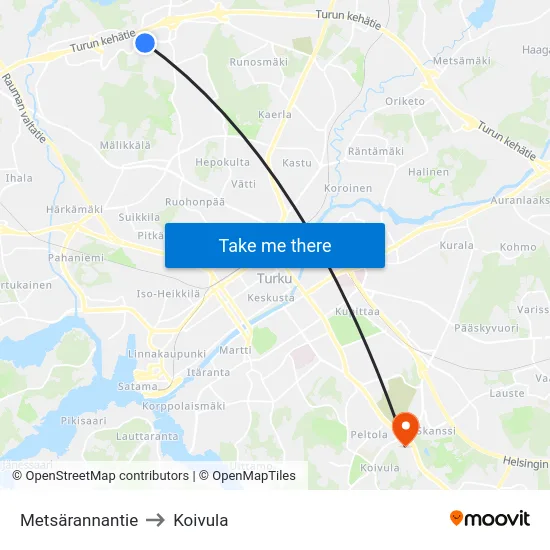 Metsärannantie to Koivula map