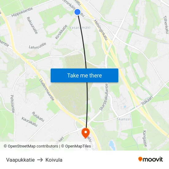 Vaapukkatie to Koivula map
