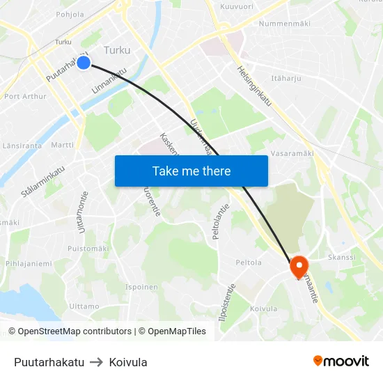 Puutarhakatu to Koivula map