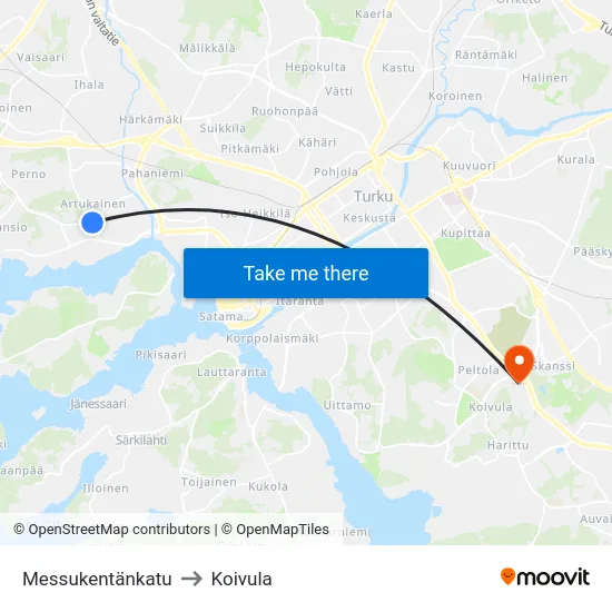 Messukentänkatu to Koivula map