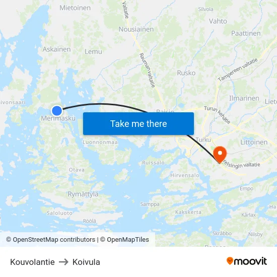 Kouvolantie to Koivula map