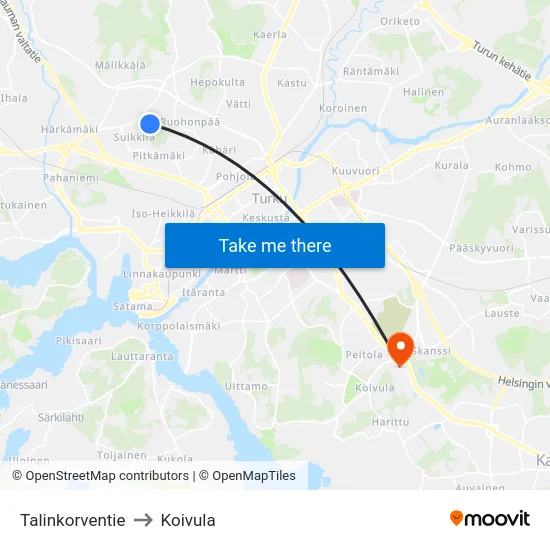 Talinkorventie to Koivula map