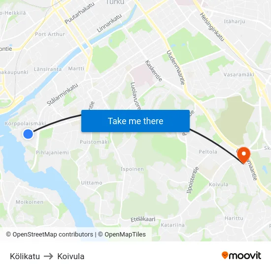 Kölikatu to Koivula map