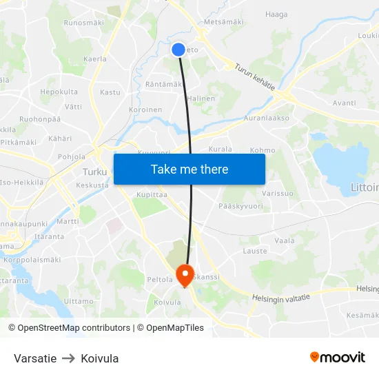 Varsatie to Koivula map