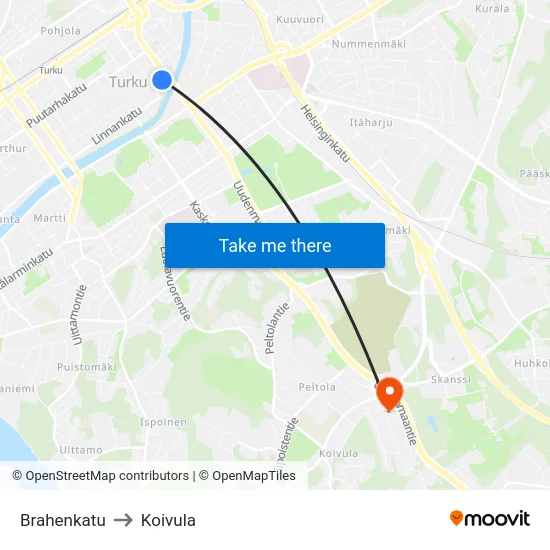 Brahenkatu to Koivula map