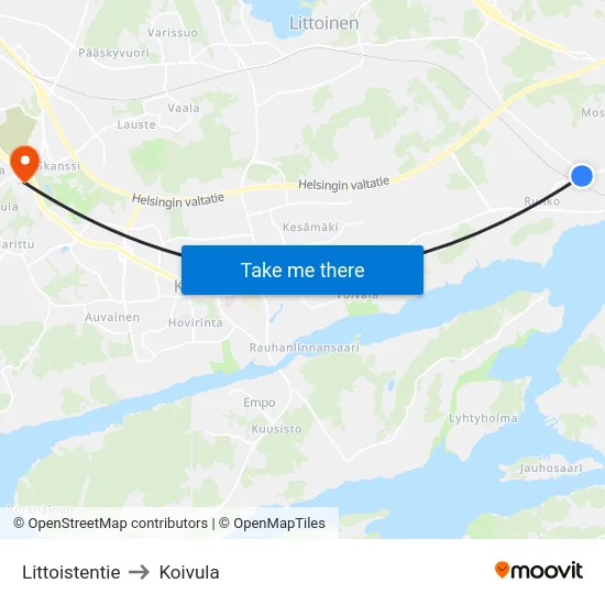 Littoistentie to Koivula map