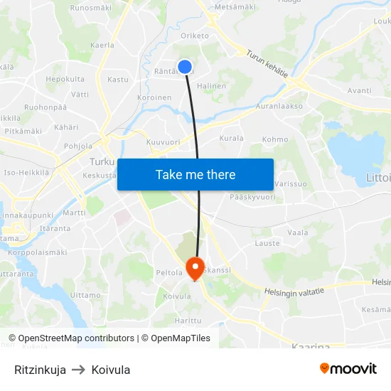 Ritzinkuja to Koivula map