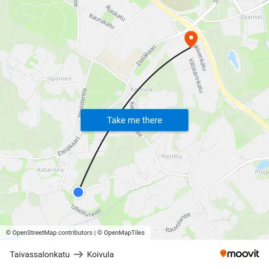Taivassalonkatu to Koivula map