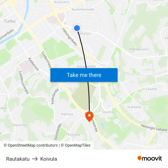 Rautakatu to Koivula map