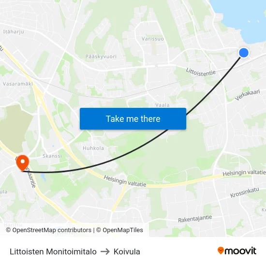 Littoisten Monitoimitalo to Koivula map