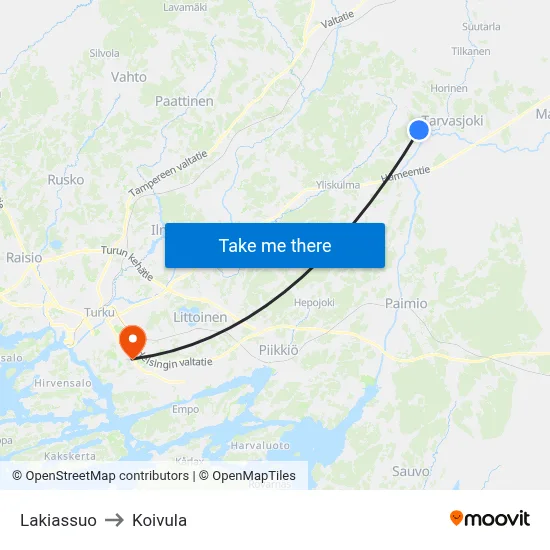 Lakiassuo to Koivula map