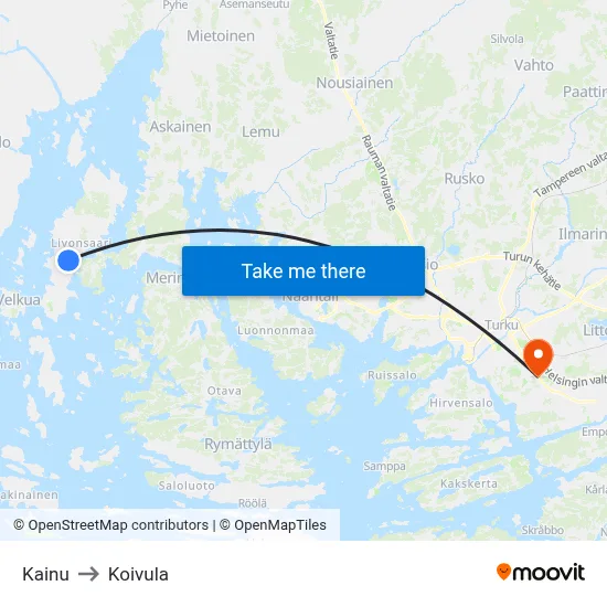 Kainu to Koivula map