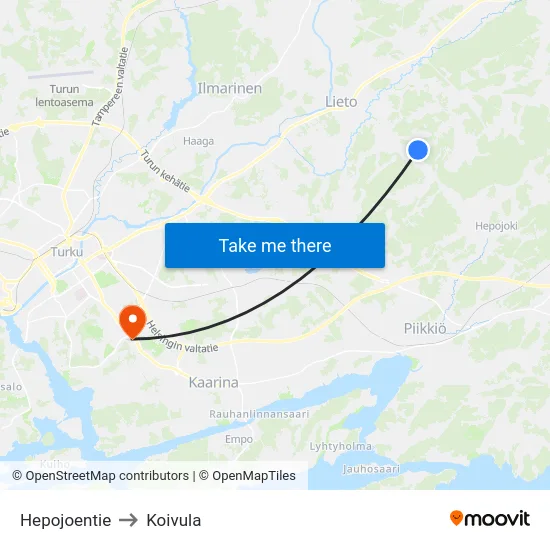 Hepojoentie to Koivula map