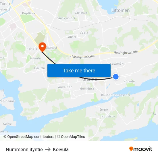 Nummenniityntie to Koivula map