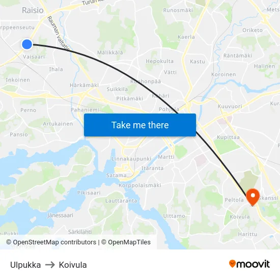 Ulpukka to Koivula map