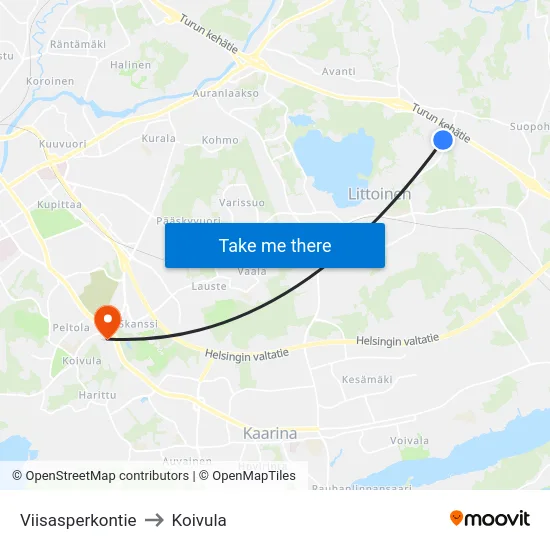Viisasperkontie to Koivula map