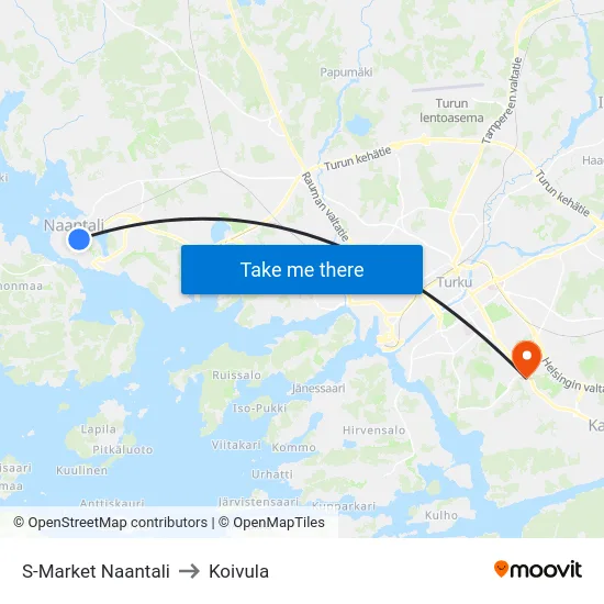 S-Market Naantali to Koivula map